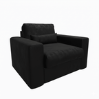Modern black foam-filled loveseat with plush back and seat cushions, isolated on white background