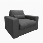 Modern dark grey foam-filled love seat with plush cushions on white background