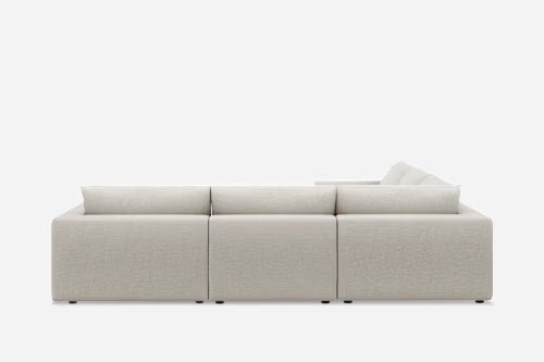 Cream modular 5-seater corner sofa with feather-filled cushions, modern living room furniture