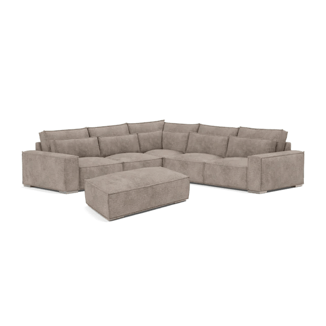 Taupe corner sofa with matching footstool, modern modular living room furniture