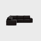 Modern dark grey L-shaped corner sofa with plush cushions on white background