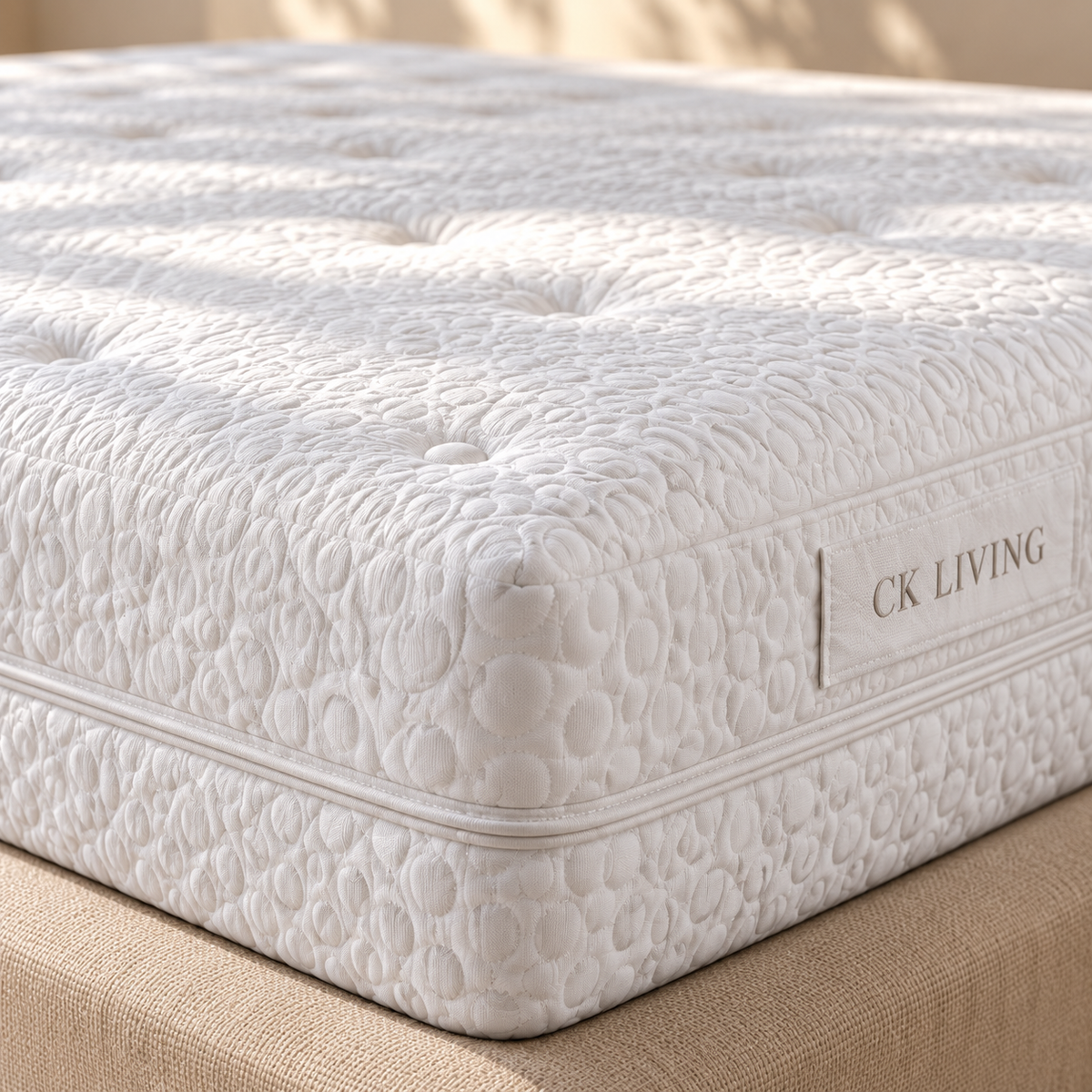 CK Living Glacier Gel Hybrid Mattress — Soft exterior shown — cover, edge and stitching detail