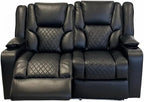 Grey electric recliner 2-seater sofa with quilted upholstery and cup holders