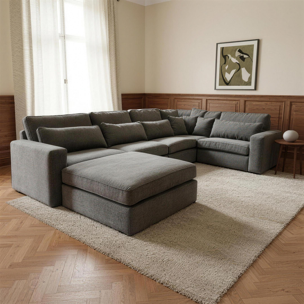 Haven 4 Piece Modular Corner Sofa — complete sofa in a warm walnut and ivory living room