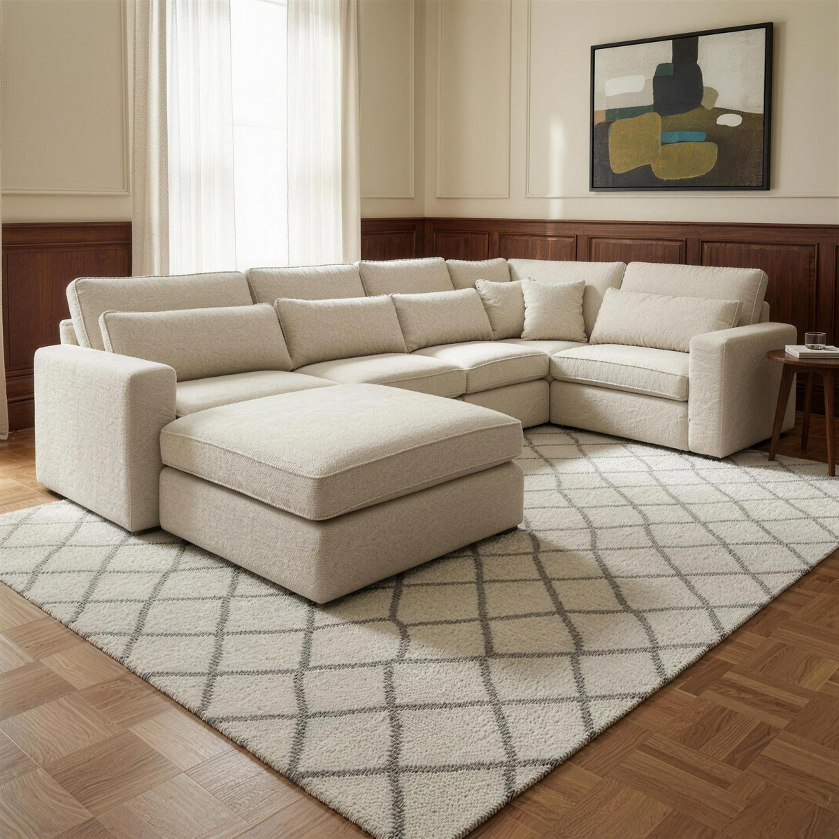 Haven 5 Piece Modular Corner Sofa — complete sofa in a warm walnut and ivory living room