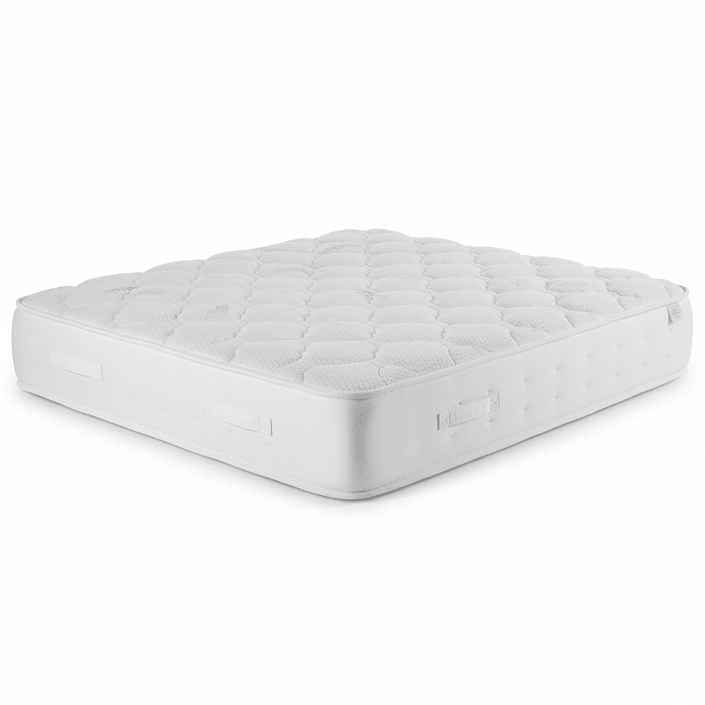 Single size white pocket memory foam mattress with quilted top and side handles