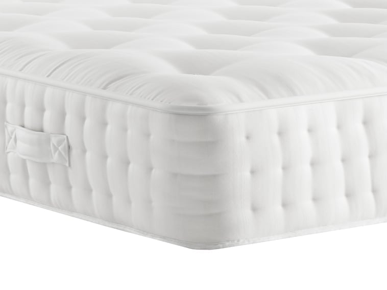 White firm support pocket sprung mattress with quilted surface and side handle