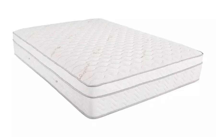 Single memory foam mattress with white quilted cover and grey trim on a white background