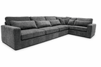 Grey modular L-shaped corner sofa with plush cushions and wide arms