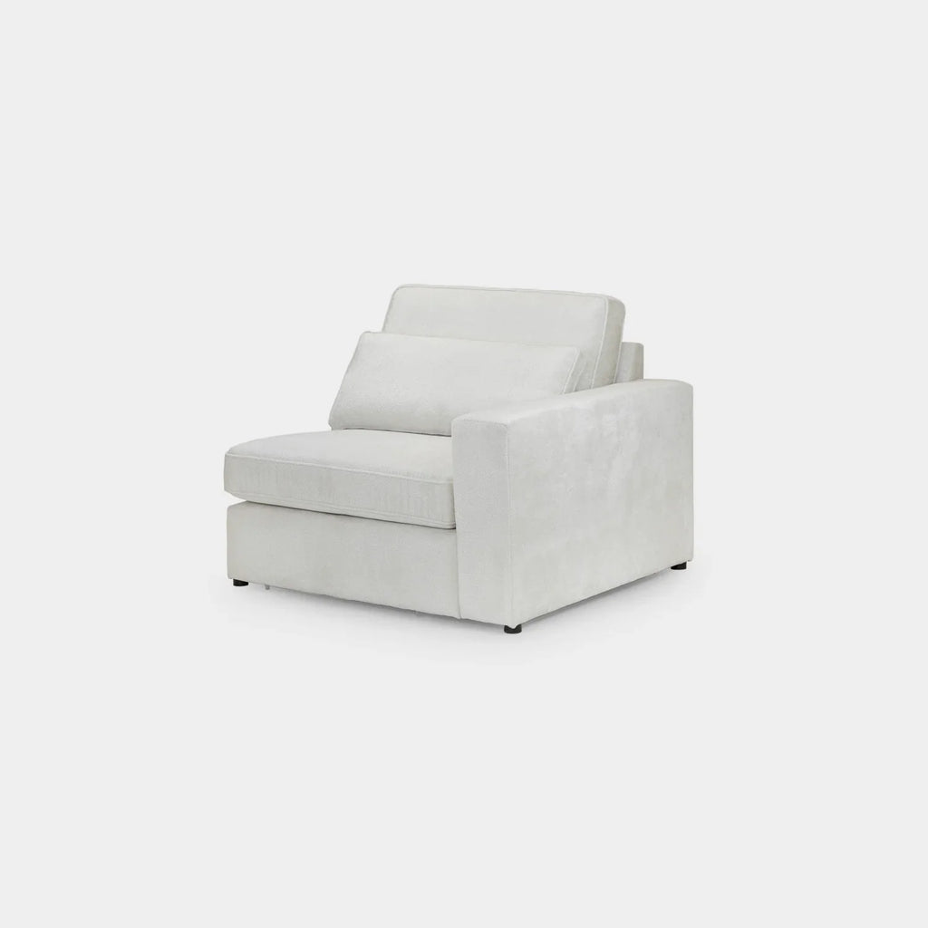 Cream boucle modular sofa middle piece with single armrest, modern and minimalist style