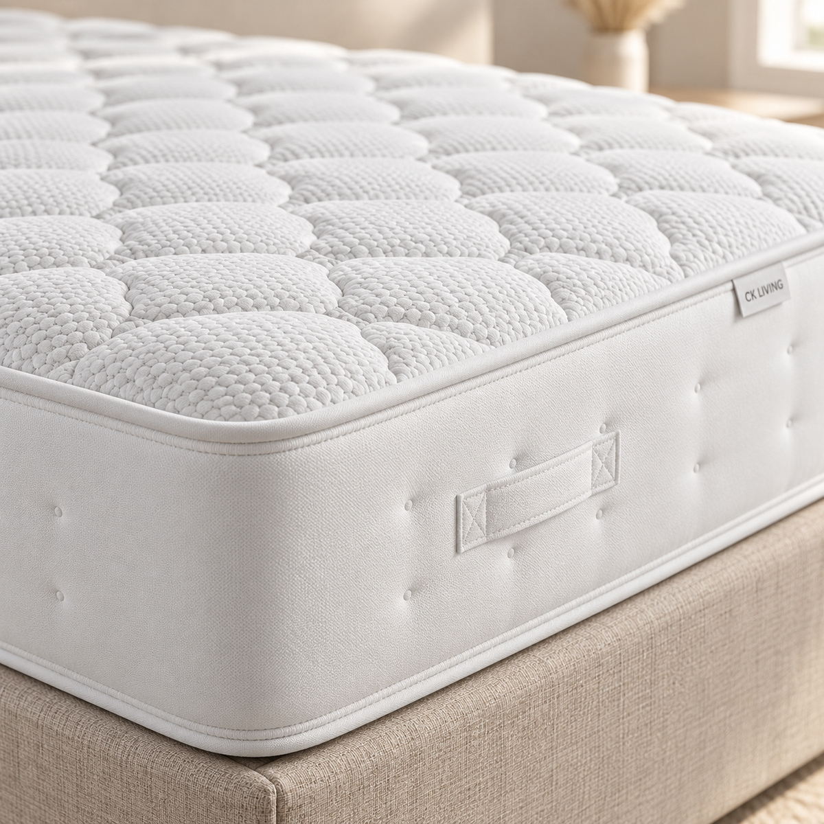 CK Living Premium 5500 Mattress — quilted sleep surface, piping and side handle detail