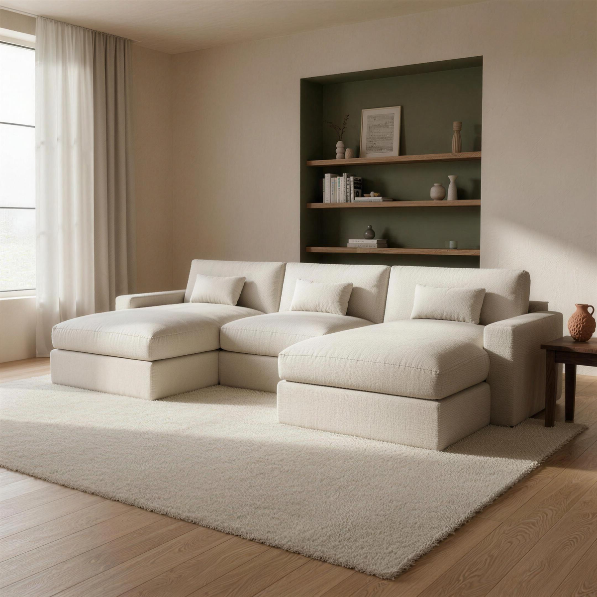 Raffaelo Large U-Shape Sofa — full product lifestyle view in a realistically scaled designer living room