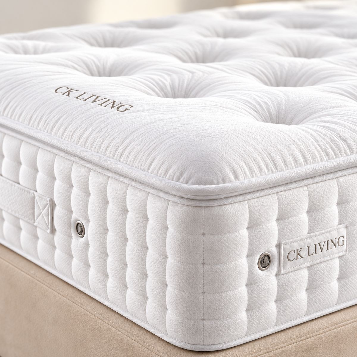 CK Living Serene Pillow Top Mattress — Soft exterior shown — cover, edge and stitching detail