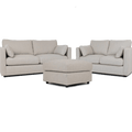 Cream sofa set with two sofas and matching footstool, modern living room furniture