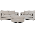 Cream sofa set with two sofas and matching footstool, modern living room furniture