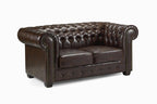 Chesterfield 2 seater antique brown leather sofa with tufted back and rolled arms
