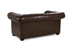 Antique brown Chesterfield leather 2 seater sofa with tufted back and arms
