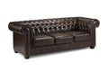 Chesterfield leather 3 seater sofa in antique brown with tufted back and rolled arms