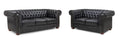 Black Chesterfield leather sofa set with tufted back and rolled arms