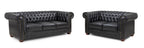 Black Chesterfield leather sofa set with tufted back and rolled arms
