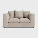 Cream fabric left corner sofa with plush cushions and rounded arms on white background