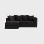 Modern left corner cream sofa set with plush cushions on light background