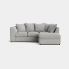 Cream left corner sectional sofa with plush cushions on white background