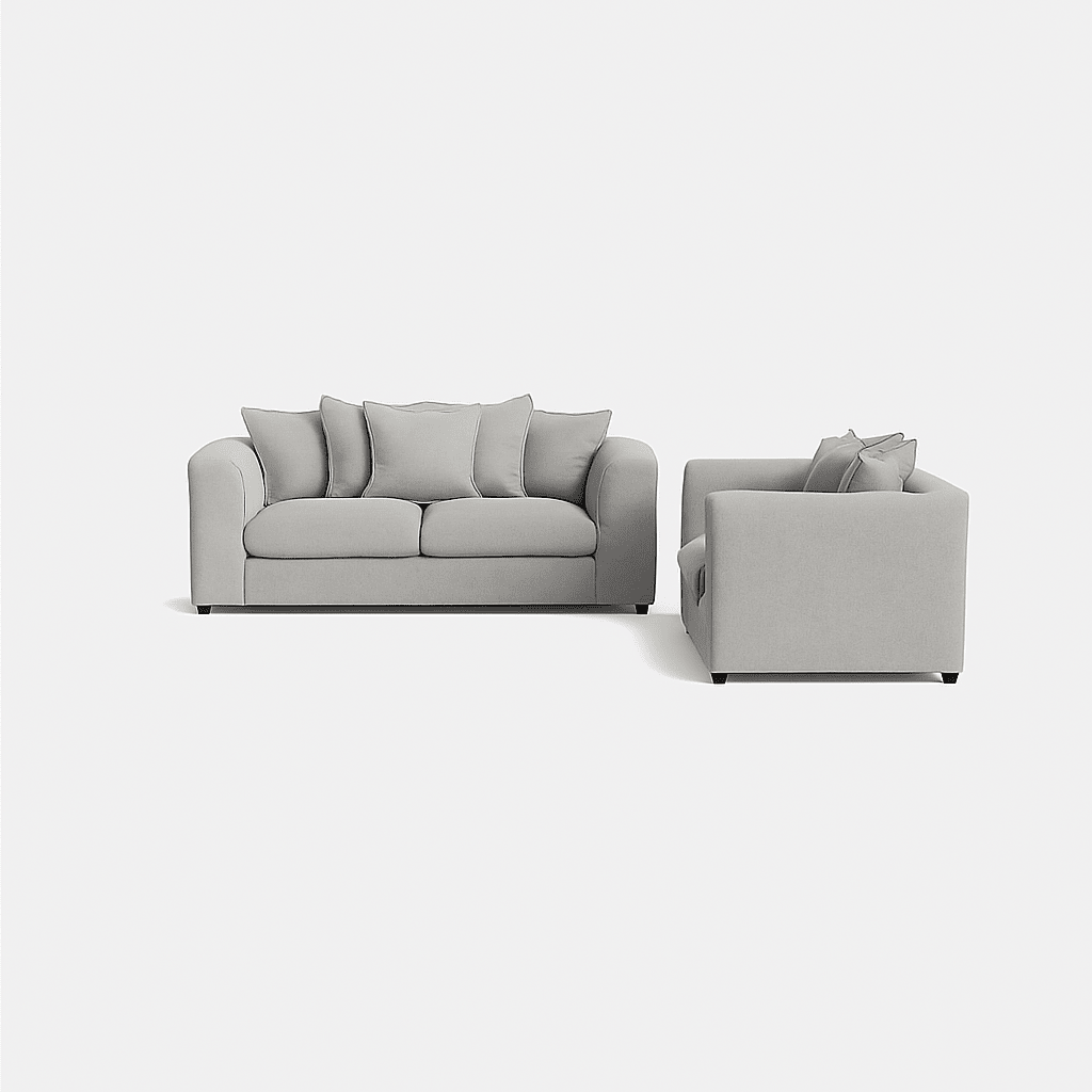 Modern cream left corner sofa set with plush cushions on white background