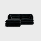 Modern black chenille 3-seater sofa set with chaise lounge, plush cushions, minimalist style