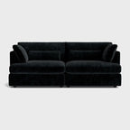 Modern black chenille 3-seater sofa set with plush cushions on a plain background