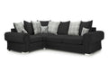 Black right facing corner sofa bed with fullback and scatter cushions, plaid and stag designs