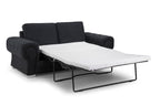 Black three-seater sofa bed with extended pull-out mattress and tufted arms