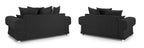 Black scatter back 3 and 2 seater sofa set with plush cushions and chrome feet