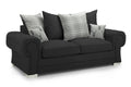 Black three-seater sofa with plaid and stag print scatter cushions, modern design