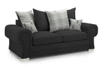 Black three-seater sofa with plaid and stag print scatter cushions, modern design