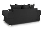 Black three-seater sofa with scatterback design and chrome legs on a white background