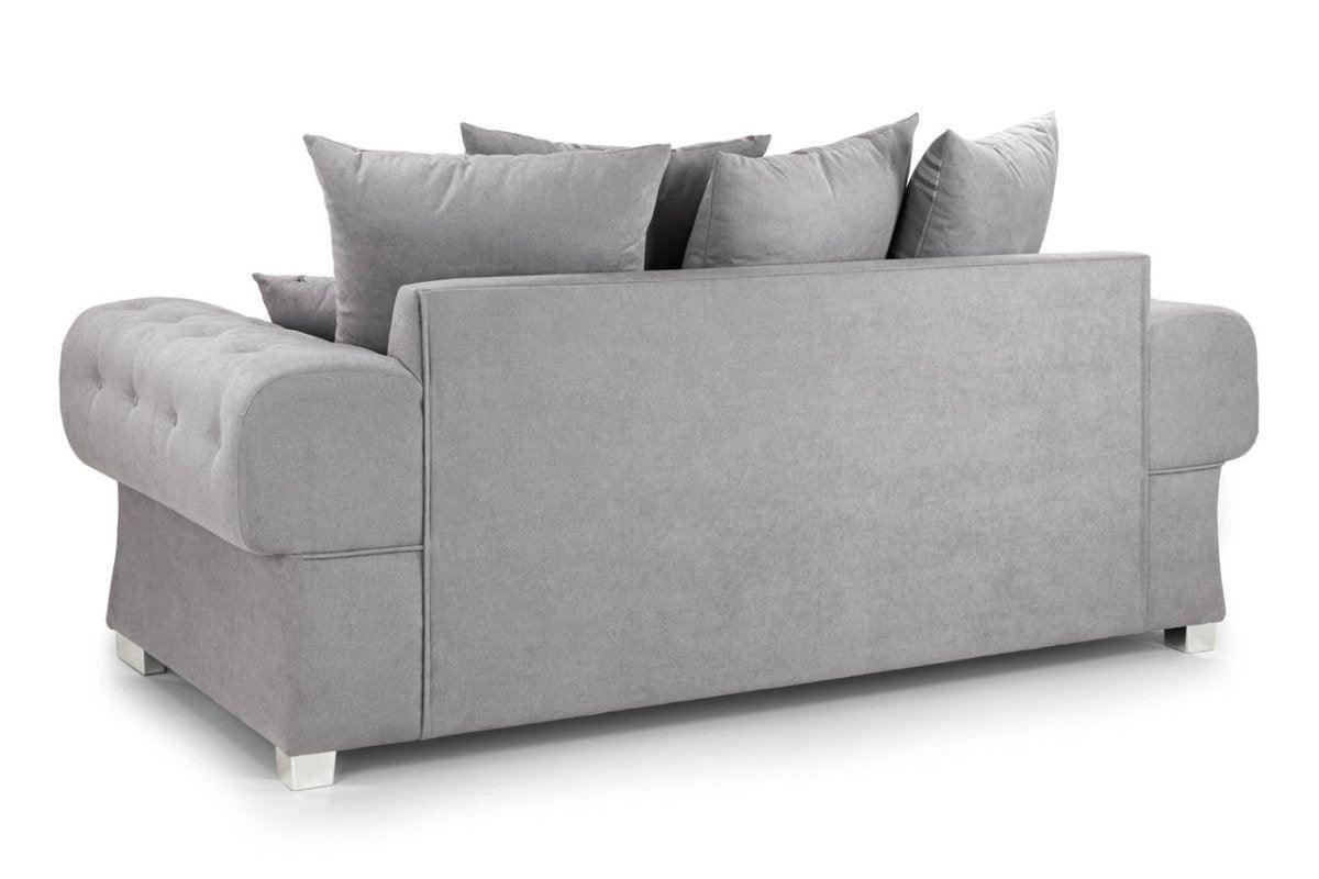 Modern grey 3 seater fabric sofa with plush scatter back cushions and tufted arms