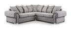 Light grey corner sofa with scatterback cushions and plaid accents, modern living room furniture