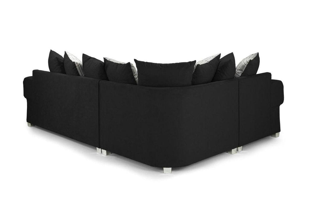 Black right hand corner sofa with scatterback cushions, contemporary living room furniture