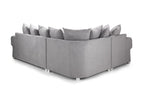 grey corner sofa with scatter back cushions and modern design on white background
