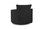 Modern black swivel accent chair with plush backrest, shown from rear on white background.
