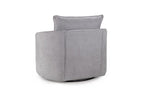Back view of a modern grey swivel chair with plush cushion and soft upholstery