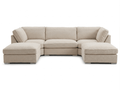 Large cream boucle U-shaped sofa with deep cushions and modern minimalist design