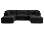 Large U-shaped boucle sofa in cream with plush cushions on a white background