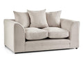 Cream two-seater sofa with plush cushions and curved arms on a white background