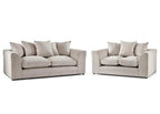 Cream fabric 3 and 2 seater sofa set with plush cushions, modern living room furniture