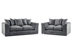 Modern grey 3 and 2 seater sofa set with plush cushions on a white background