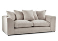 Cream fabric 3 seater sofa with plush cushions and curved armrests on a white background