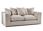 Cream fabric 3 seater sofa with plush cushions and curved armrests on a white background