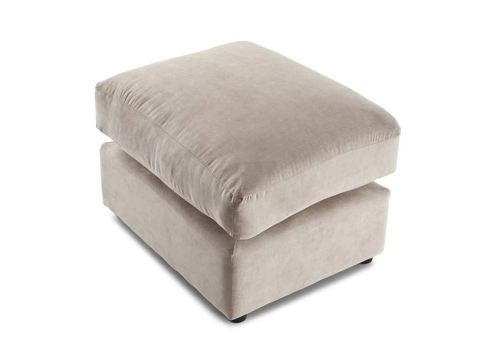 Cream upholstered footstool with cushion top, modern living room furniture